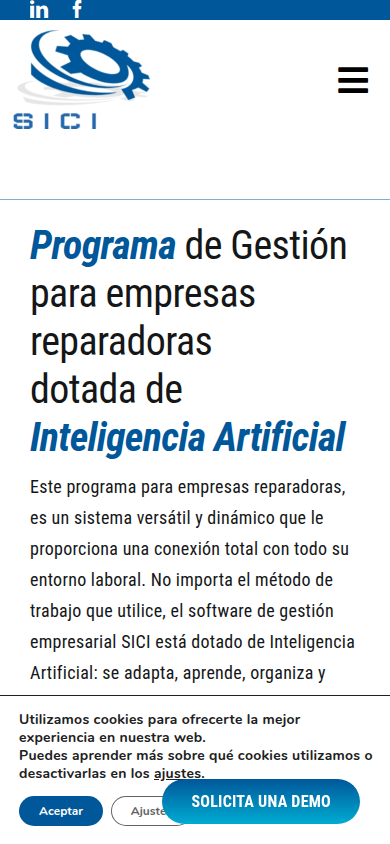 Captura real de la web actual de SICI a 390 por 844 píxeles